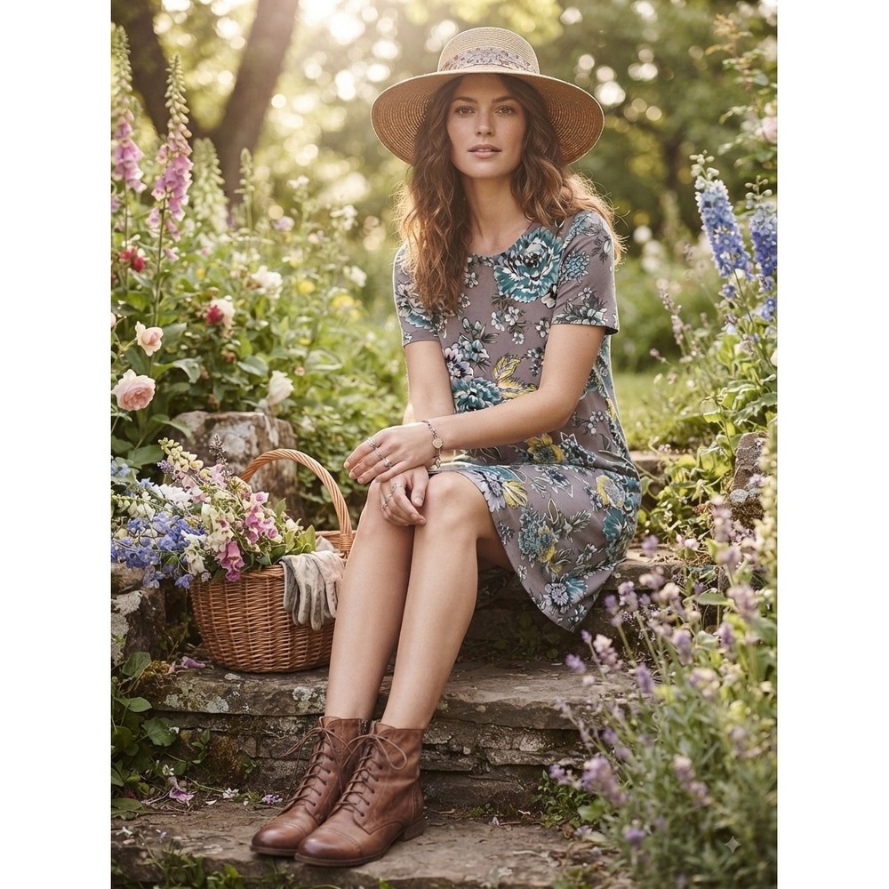 LOFT Womens Cottagecore Garden Floral Short Sleeve T-Shirt Dress Size XS